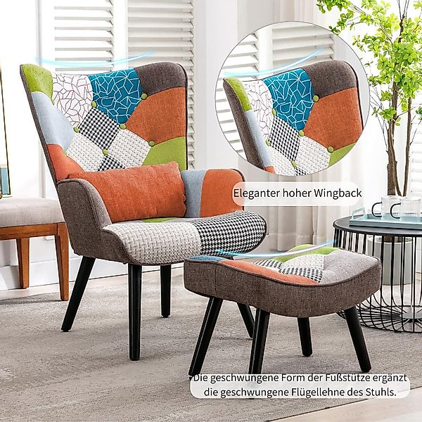 HomeMiYN Ohrensessel Relaxsessel Lehnstühle Patchwork Ohrensessel günstig online kaufen