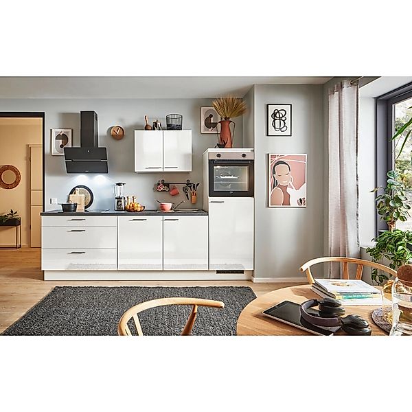 pino Küchenzeile 280 cm Weiß Hochglanz Anschlag rechts 1 Geräteschrank günstig online kaufen