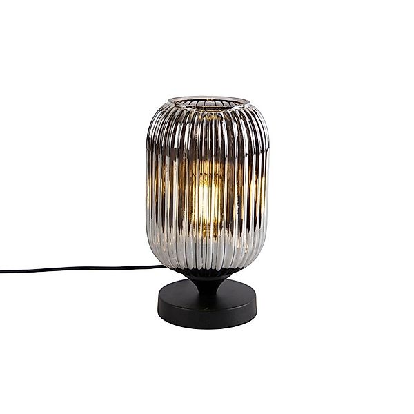 Qazqa Tischleuchte Banci, ohne Leuchtmittel, E27, Schwarz, Art Deco, Glas, günstig online kaufen