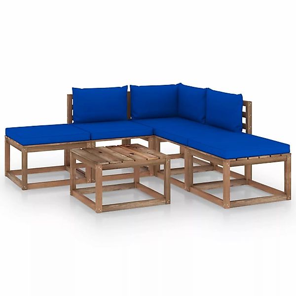 6-tlg. Garten-lounge-set Mit Blauen Kissen günstig online kaufen