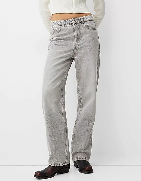 Bershka Straight-Jeans Mit Wide-Leg Damen 44 Grau günstig online kaufen