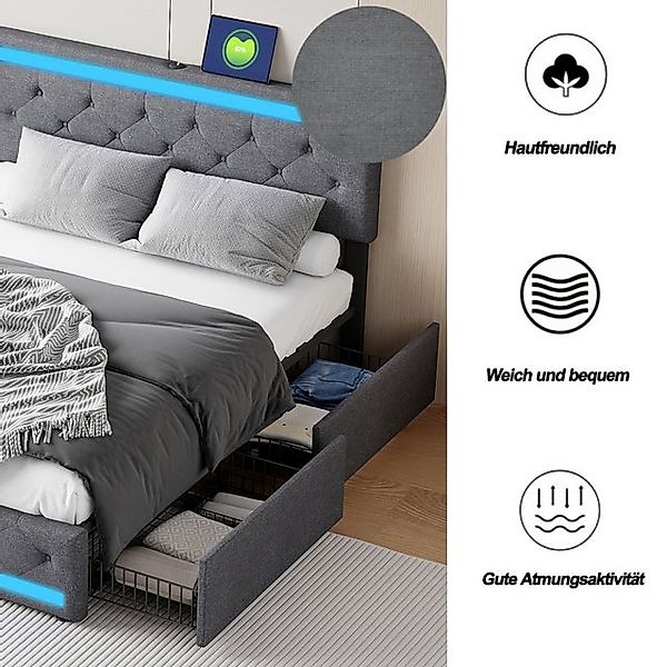 FUROKOY Polsterbett Doppelbett Stauraumbett mit 4 Schubladen (Multifunktion günstig online kaufen