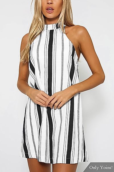 Schwarzer Streifen Neckholder Mini Kleid günstig online kaufen