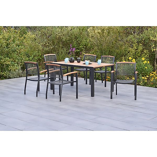 Merxx Gartenmöbelset Tilos 7tlg. inkl. Stapelsessel u. Tisch 150 x 90 cm günstig online kaufen