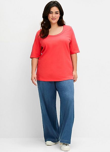 Sheego T-Shirt T-Shirt Kurzarm mit weitem Rundhalsausschnitt, in Rippstrukt günstig online kaufen