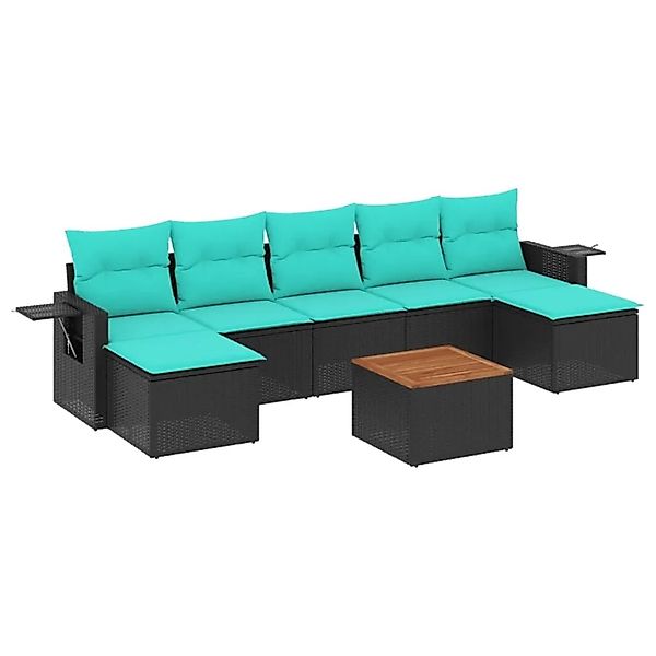 vidaXL 8-Tlg Gartensofa-Set mit Kissen Schwarzes Polyrattan 3224692 günstig online kaufen