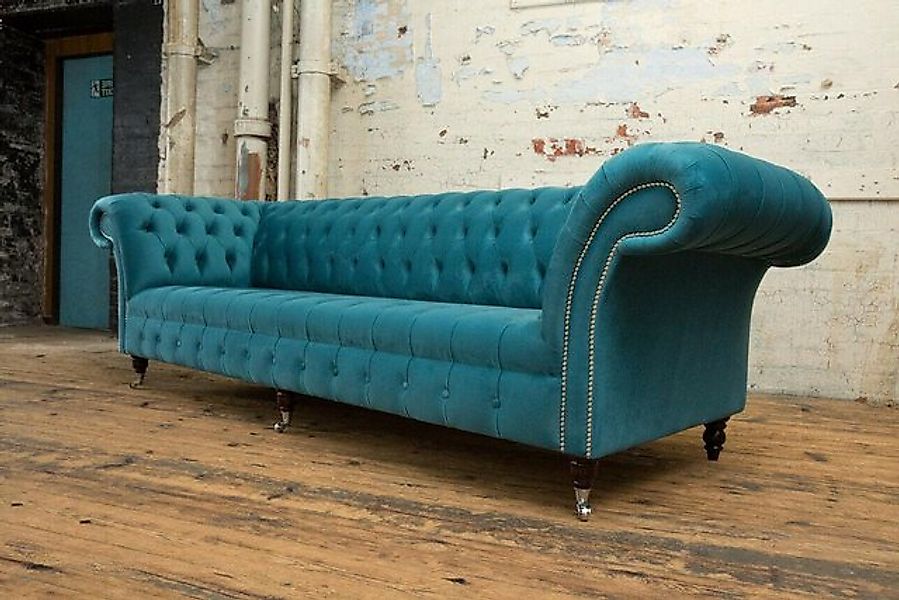 Xlmoebel Sofa Großes Sofa Chesterfield XXL in Türkis aus Samt, Leder und St günstig online kaufen