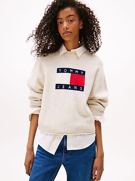 Tommy Jeans Strickpullover "TJW MELANGE FLAG SWEATER RIB EXT" in gerippter günstig online kaufen