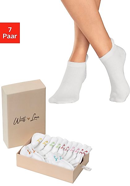 LASCANA Sneakersocken, (Box, 7 Paar, Box), mit kleiner Stickerei günstig online kaufen