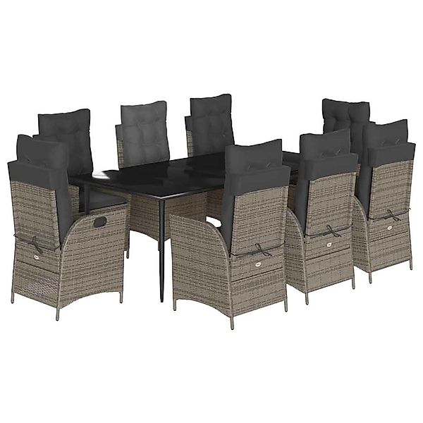 vidaXL 9-Tlg Garten-Essgruppe mit Kissen Grau Poly Rattan 3213222 günstig online kaufen