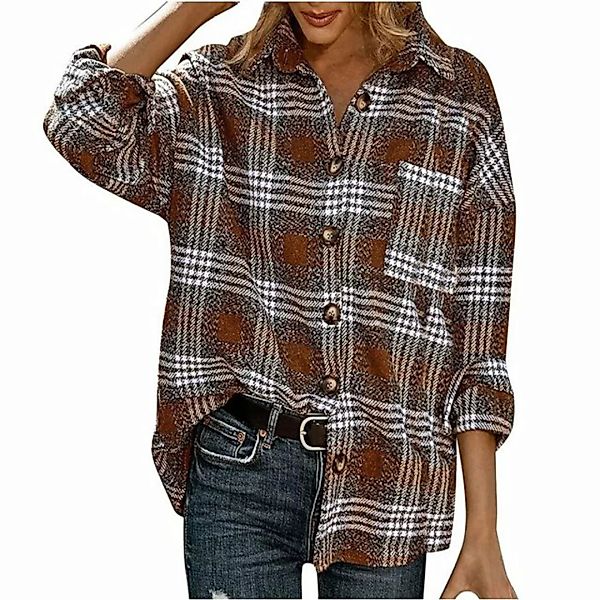 KIKI Blusentop Damen Mantel Wolle Dicke Bluse für Damen Karierte Hemden günstig online kaufen