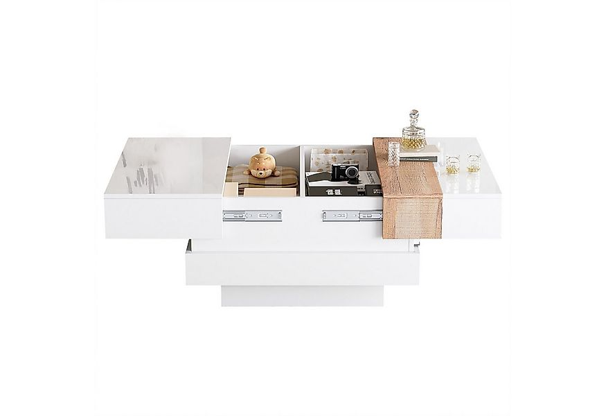 Merax Couchtisch Hochglanz Sofatisch Beistelltisch in Weiß & Holzoptik (1-S günstig online kaufen