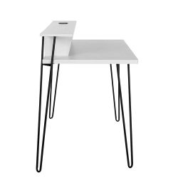 Moderner Laptopschreibtisch in Weiß und Schwarz Kabeldurchlass günstig online kaufen