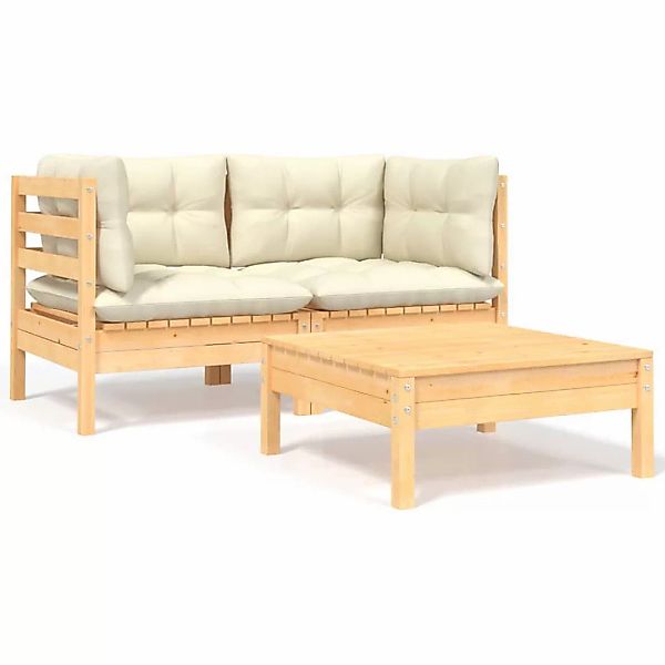 3-tlg. Garten-lounge-set Mit Creme Kissen Massivholz Kiefer günstig online kaufen