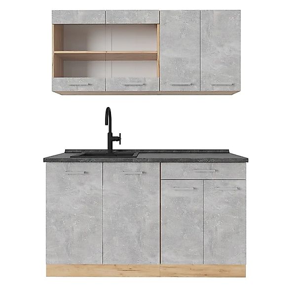 Vicco R-Line Single Küche Beton/Goldkraft Eiche 140 cm AP Anthrazit ohne E- günstig online kaufen