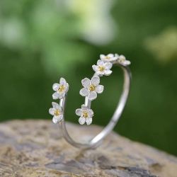 Runde Perlé Silberring zarte Vergissmeinnicht Blumen, günstig online kaufen