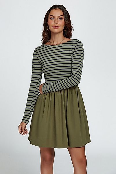 FS Collection Minikleid Damen Gestreiftes Minikleid Olivgrün – Langarm & El günstig online kaufen