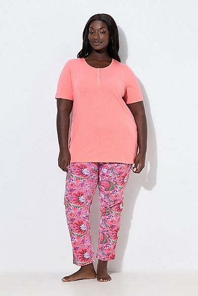 Ulla Popken Pyjama Pyjama Blüten Rundhals Halbarm günstig online kaufen