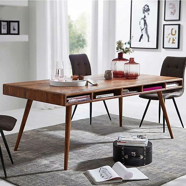 Retro Holztisch aus Sheesham Massivholz 200 cm breit günstig online kaufen