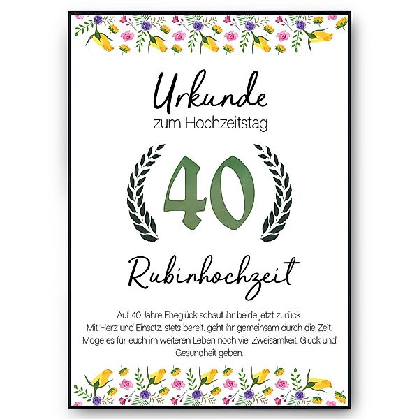 Tigerlino Poster 40. Hochzeitstag Geschenk Urkunde günstig online kaufen