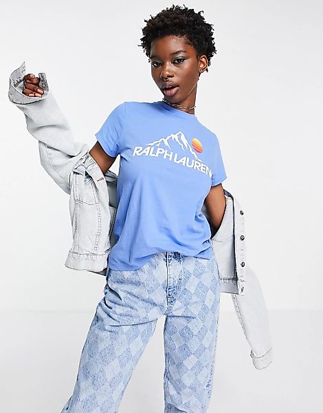 Polo Ralph Lauren – T-Shirt in Blau mit Berg-Logo günstig online kaufen