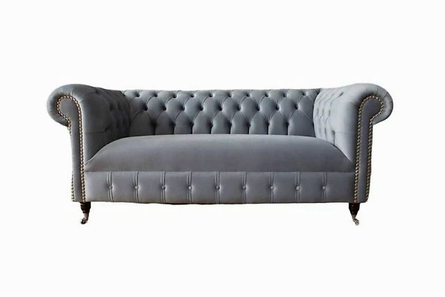 JVmoebel Chesterfield-Sofa 3-SITZER CHESTERFIELD-SOFA AUS HELLGRAUEM SAMT, günstig online kaufen