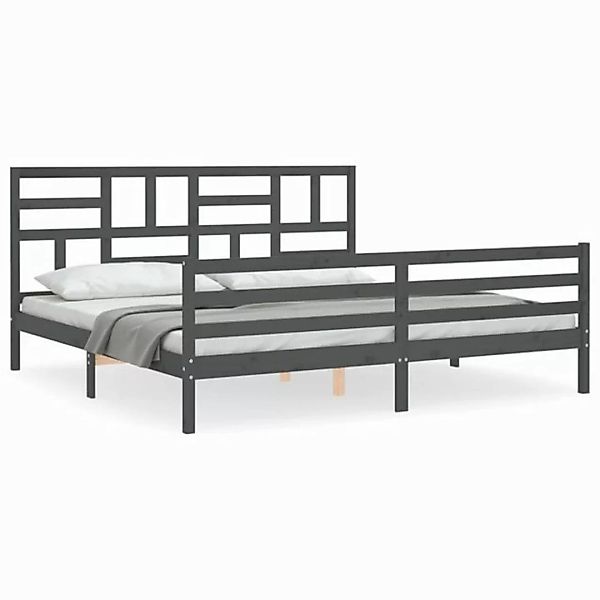 vidaXL Bett Massivholzbett mit Kopfteil Grau 200x200 cm günstig online kaufen