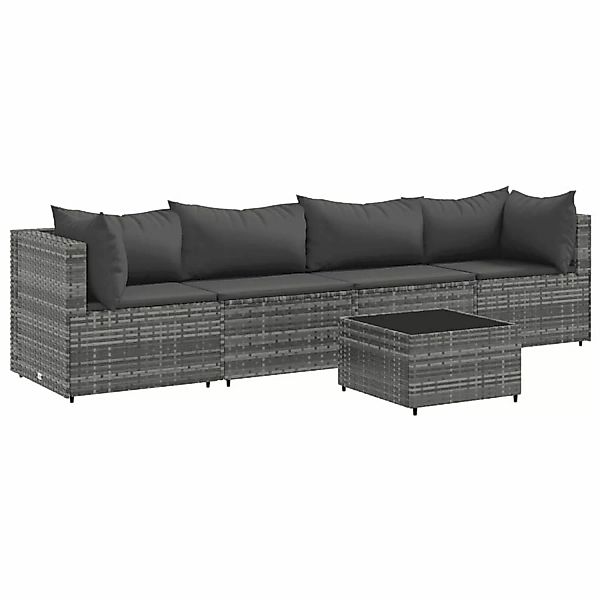 vidaXL 5-tlg Garten-Lounge-Set mit Kissen Grau Poly Rattan Modell 55 günstig online kaufen