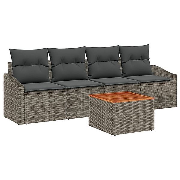 vidaXL Loungesofa 5-teiliges Garten-Sofa-Set mit Kissen Grau Poly Rattan ., günstig online kaufen