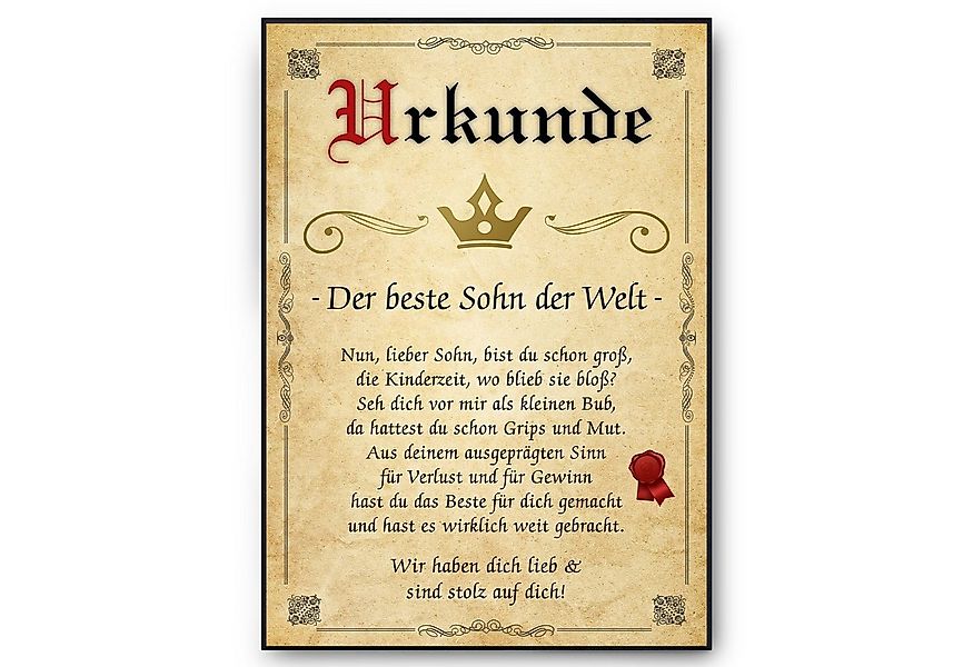 Tigerlino Poster Bester Sohn Urkunde Geschenkidee Bild Sohn Geschenk Wertsc günstig online kaufen