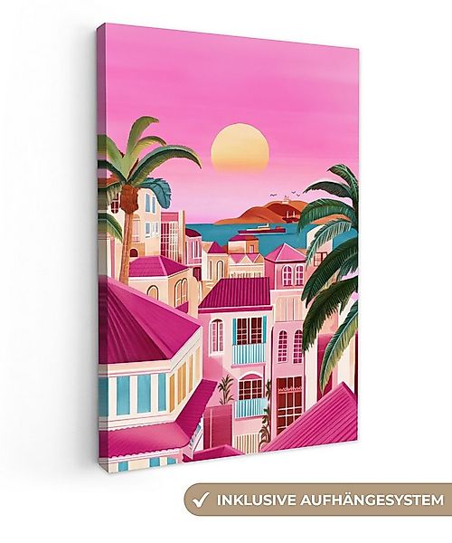 OneMillionCanvasses® Leinwandbild Stadt - Rosa - Palmen, Fotodruck (1 St), günstig online kaufen