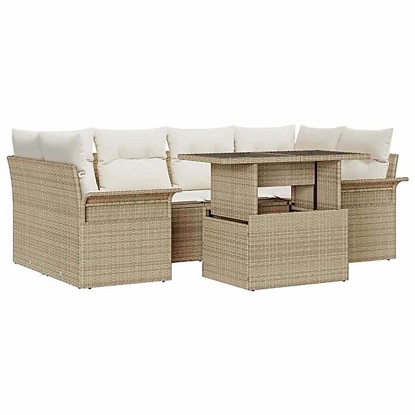 vidaXL Garten-Sofa-Set mit Kissen 7-Tlg Beige Poly Rattan 3348217 günstig online kaufen
