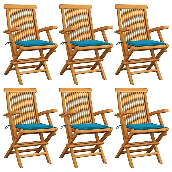Gartenstühle Mit Königsblauen Kissen 6 Stk. Massivholz Teak günstig online kaufen