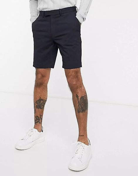 ASOS DESIGN – Schmale, mittellange, elegante Shorts in Marineblau günstig online kaufen