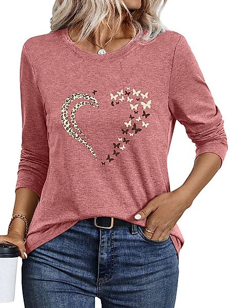 PYLIKE Langarmshirt Damen Rundhalsausschnitt Longsleeve mit Leopardenmuster günstig online kaufen
