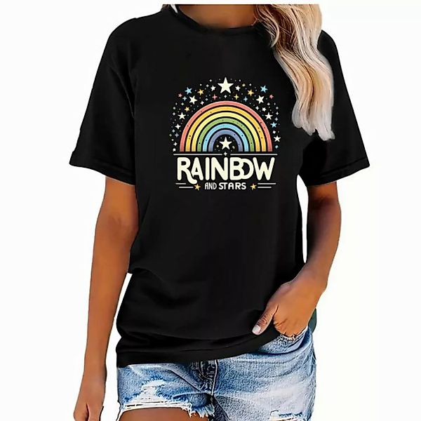 Banco T-Shirt Damen Kurzarm Rainbow Print Unifarben hochwertiger Print günstig online kaufen