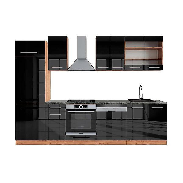 Vicco Fame-Line Küchenzeile Anthrazit Hochglanz/Goldkraft Eiche 300 cm AP A günstig online kaufen