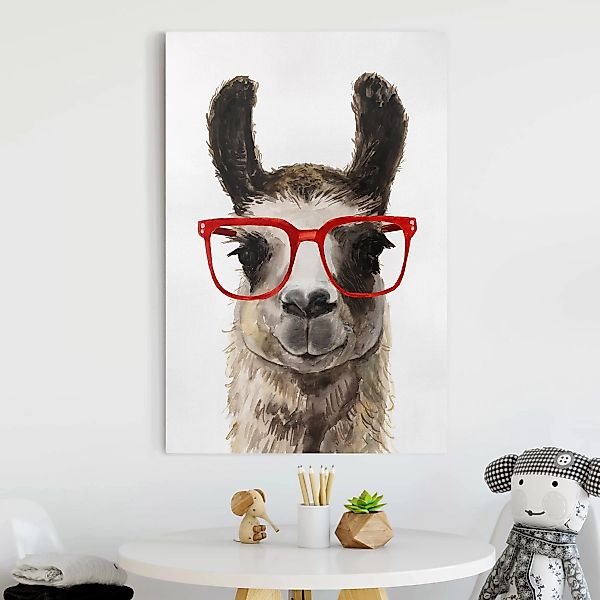 Leinwandbild Kinderzimmer - Hochformat Hippes Lama mit Brille II günstig online kaufen