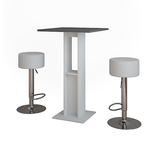 Vicco Bartisch Repose, Weiß/Anthrazit, 65 x 65 cm mit 2 Barhockern günstig online kaufen