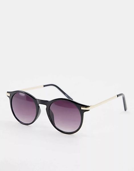 Pieces – Runde Sonnenbrille in Schwarz mit goldenen Bügeln günstig online kaufen