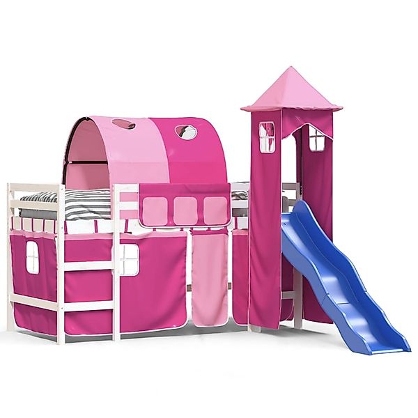 vidaXL Kinderhochbett mit Turm Rosa 90x190 cm Massivholz Kiefer1930278 günstig online kaufen