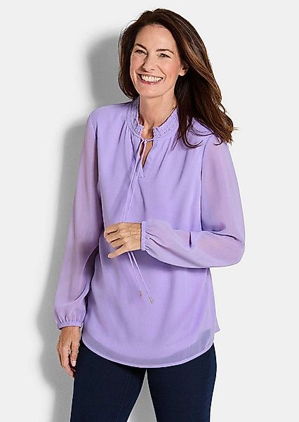GOLDNER Chiffonbluse Kurzgröße: Elegante Jersey-Bluse mit Rundhals Viskoseb günstig online kaufen