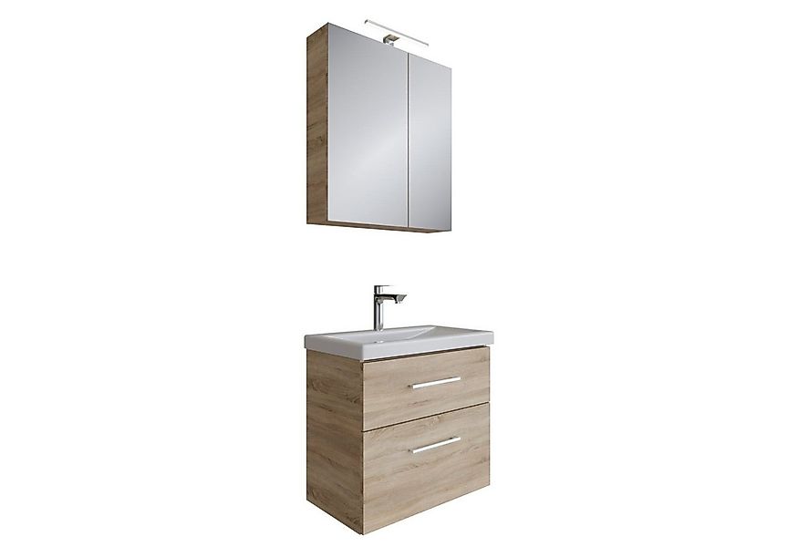 Planetmöbel Badmöbel-Set Badmöbel-Set mit Spiegelschrank 63cm (Sonoma Eiche günstig online kaufen