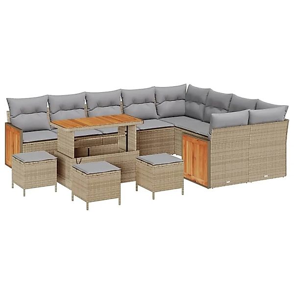 vidaXL Gartensofa-Set mit Kissen 14 Stk Beige und Hellgrau Poly-Rattan 3365 günstig online kaufen
