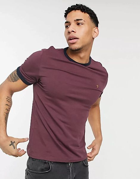 Farah – Groves – T-Shirt mit Kontrastsaum aus Bio-Baumwolle in Rot günstig online kaufen