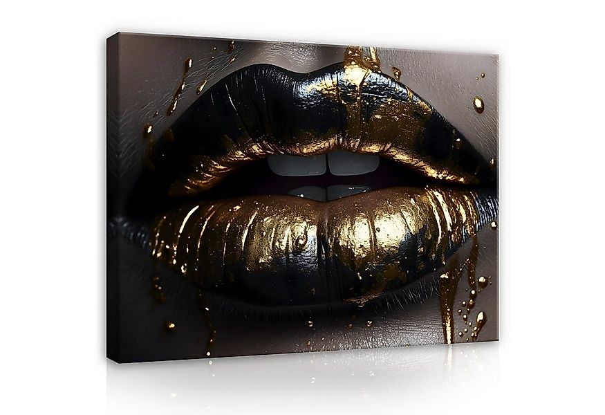 Wallarena Leinwandbild Frau Mund Farbe Gold Sexy Art Kunst Wandbild XXL Lei günstig online kaufen