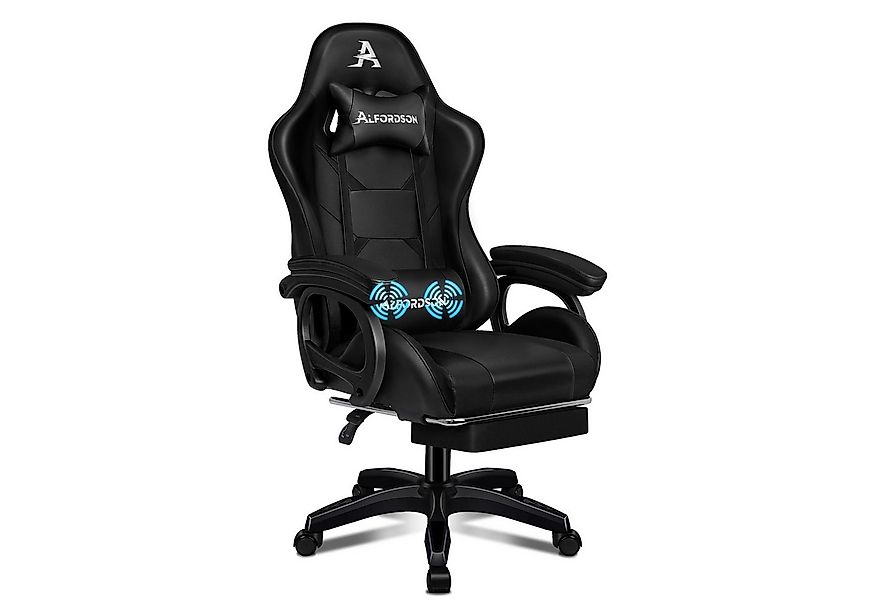 ALFORDSON Gaming-Stuhl mit Massage, verstellbar, PU-Leder, Schwarz günstig online kaufen