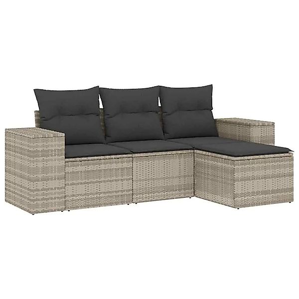 vidaXL 4-Tlg Garten-Sofagarnitur mit Kissen Hellgrau Poly Rattan 3222471 günstig online kaufen