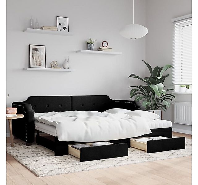 vidaXL Bett, Tagesbett Ausziehbar mit Schubladen Schwarz 80x200 cm Stoff günstig online kaufen