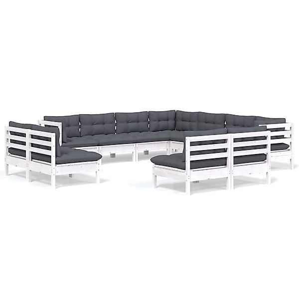 vidaXL 11-tlg Garten-Lounge-Set mit Kissen Weiß Massivholz Kiefer Modell 3 günstig online kaufen